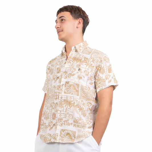 Chemise fleurie beige