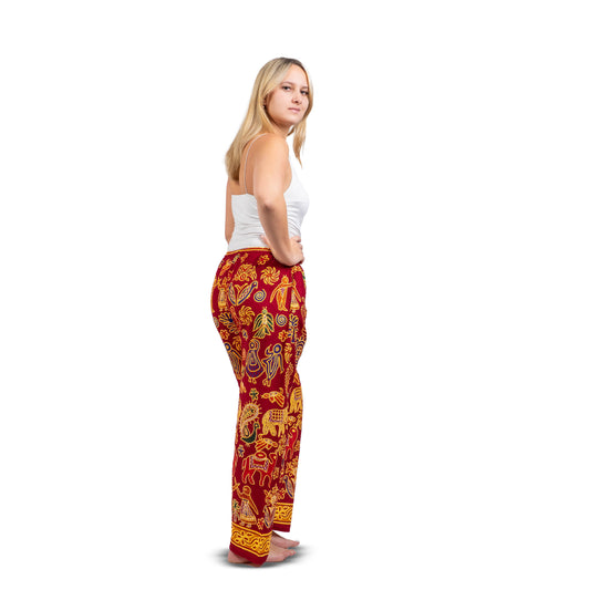 Pantalon rouge fluide imprimé bohème coupe droite