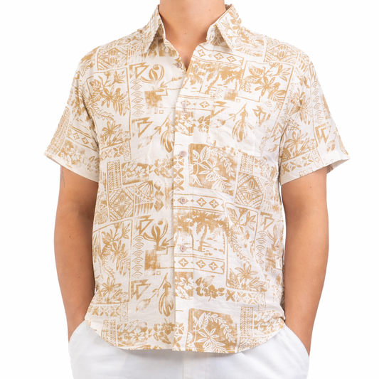Chemise fleurie beige