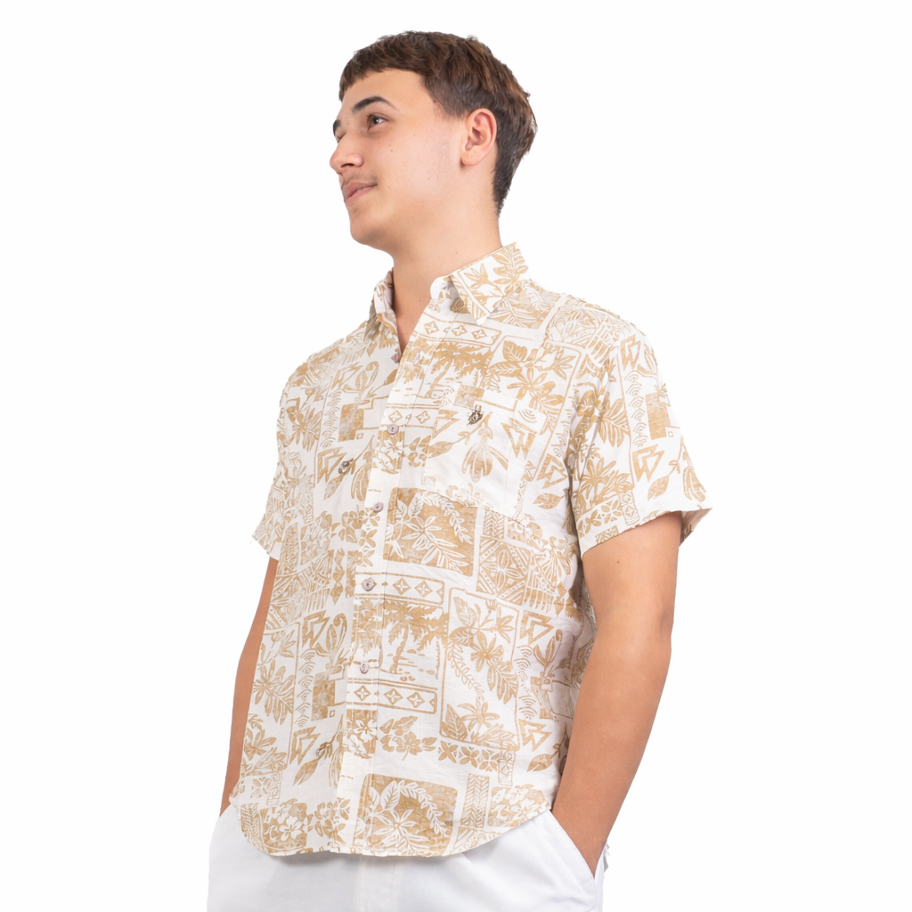 Chemise fleurie beige