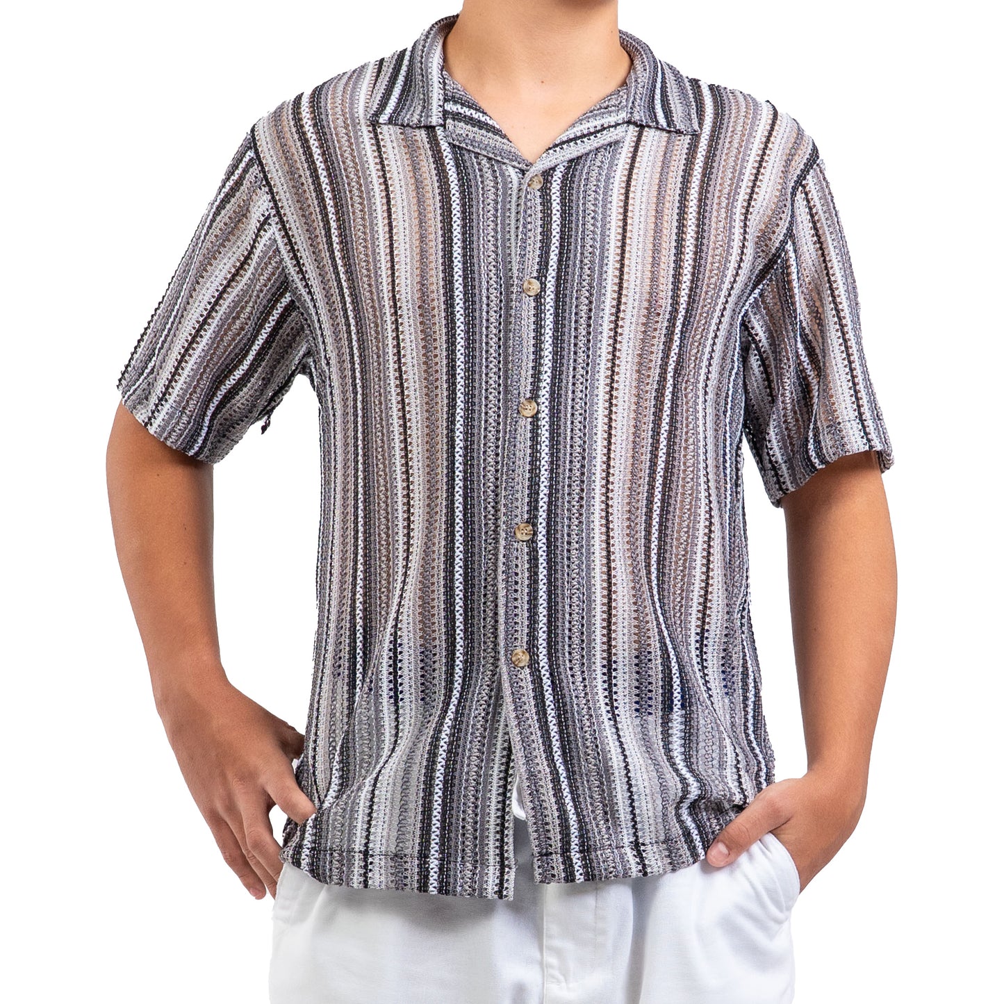 Chemise ajourée noir/gris