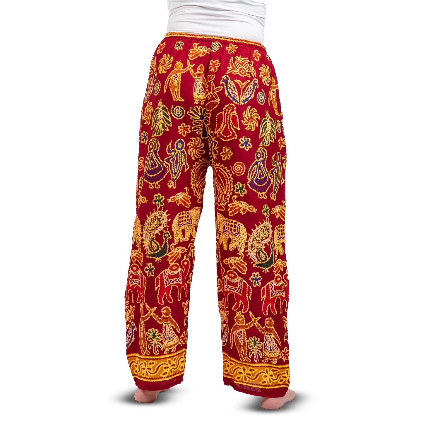 Pantalon rouge fluide imprimé bohème coupe droite