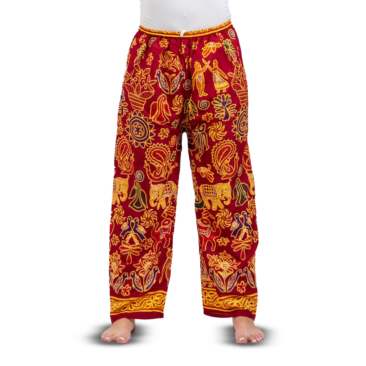 Pantalon rouge fluide imprimé bohème coupe droite