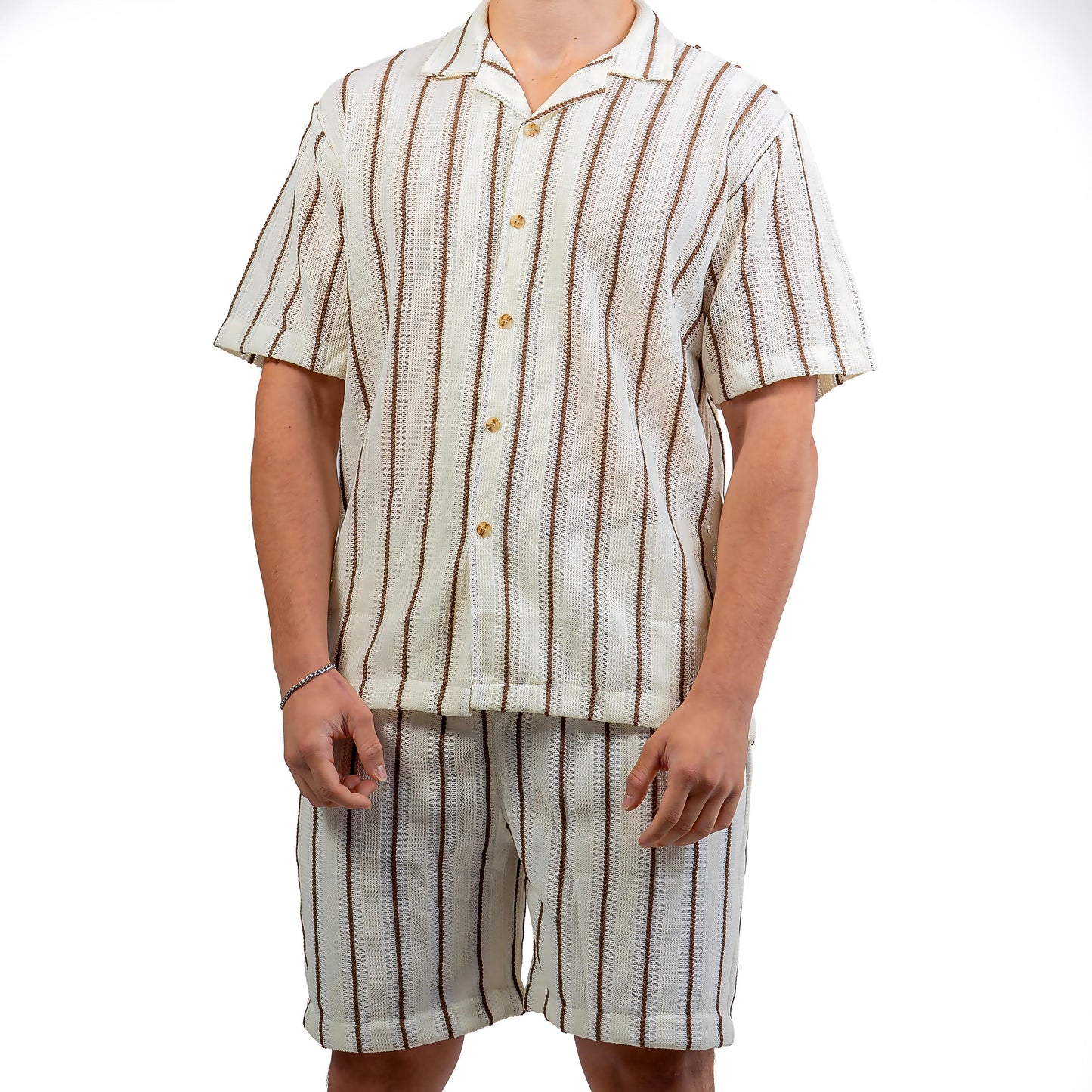 Ensemble ajouré crème/marron