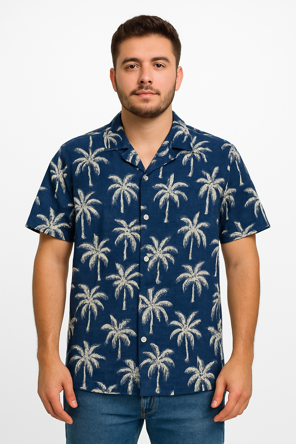 Chemise à palmier bleu