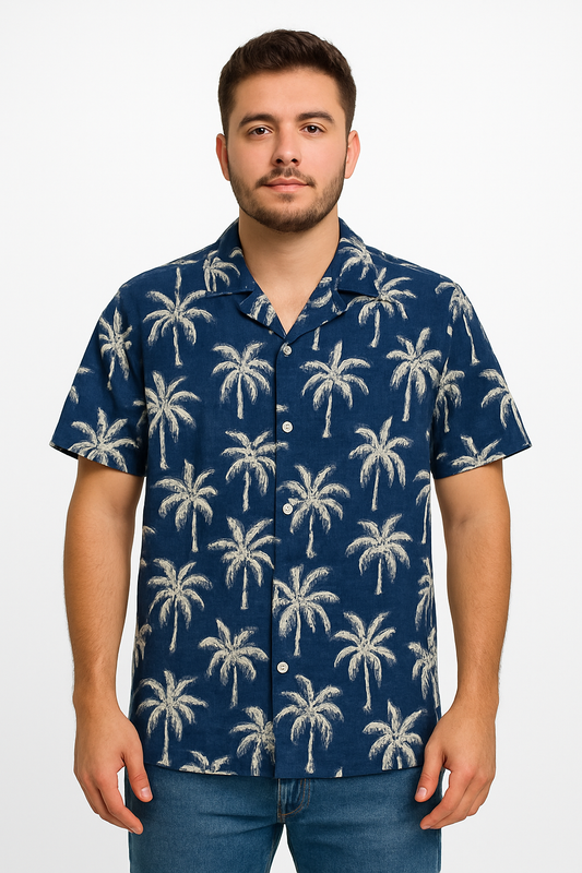 Chemise à palmier bleu